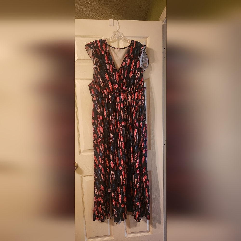 SHEIN Pink and Orange Strapless Maxi Sundress
